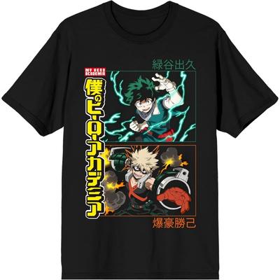 Camiseta Negra Corta de Manga Corta con Cuello Redondo para Mujer de la Tripulación de My Hero Academia Deku y Bakugo