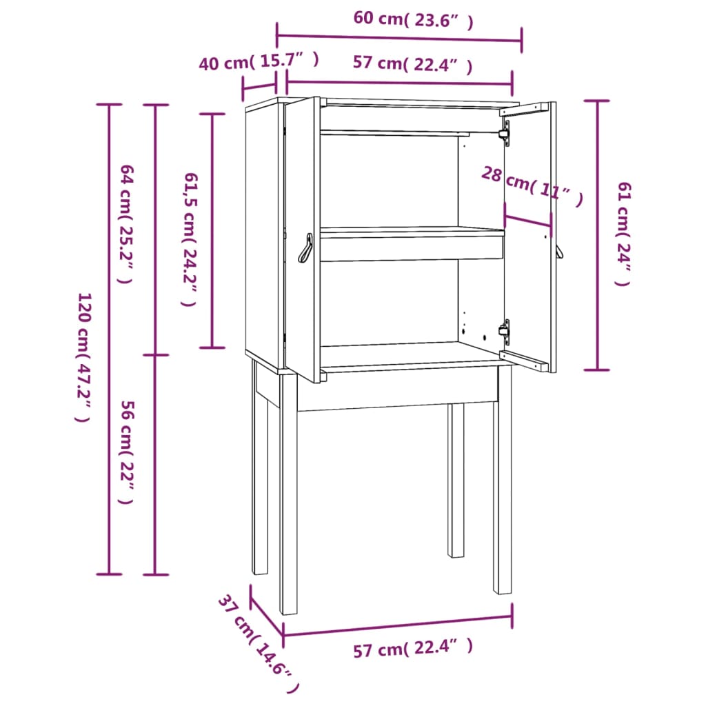 Highboard Honey Brown 60 X 40 X 120 Cm Solid Pine Wood