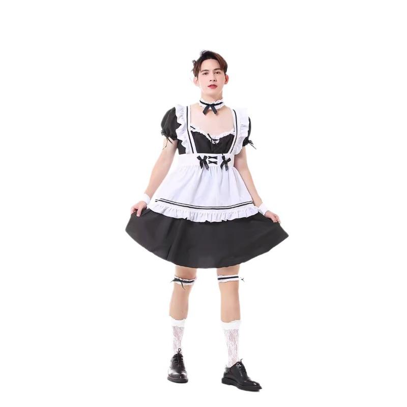 Costume da Cameriera Carino di Halloween Lolita Abbigliamento da Uomo Capo Inverso Taglie Forti Vestito Costume da Festa