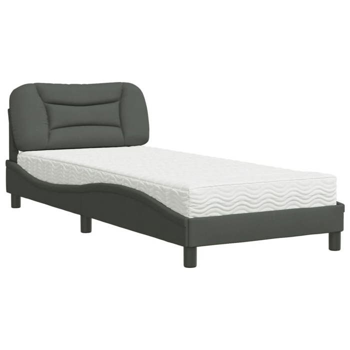 VidaXL Lit avec matelas gris foncé 90x200 cm tissu, meuble de chambre à coucher, lit simple, cadre de lit incurvé, sommier, 3208507