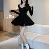Abito sexy in pizzo nero da donna aderente avvolgente slim party mini abiti corti abiti da sera a maniche lunghe