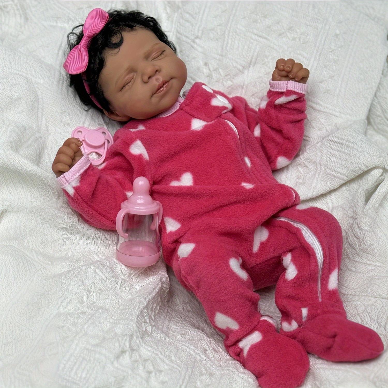 

BZDOLL 48 СМ 19 дюймов Спящий Реборн Черная Коричневая Кожа Кукла Игрушка для Девочки Виниловые Конечности Тканевое Тело Кукла Реалистичная Ручной Работы Подарок на День Рождения cloth body doll