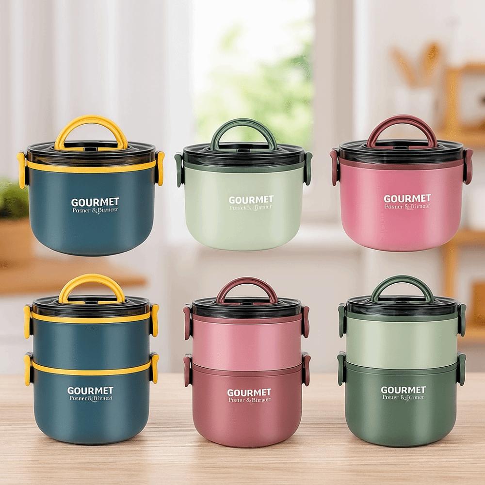 Doppellagige Thermos-Lunchbox 304 Edelstahl-Fächer Lunchbox Schule