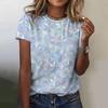 Summer Round Neck Geometric Pattern 3D Print Top Fashionable Casual Colorful Short Sleeved Women's T-shirts