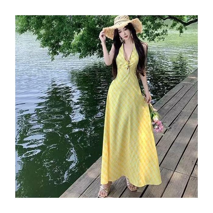 

Neck dress women s summer new sexy V-neck design sense gentle vacation style thin temperament dress S
