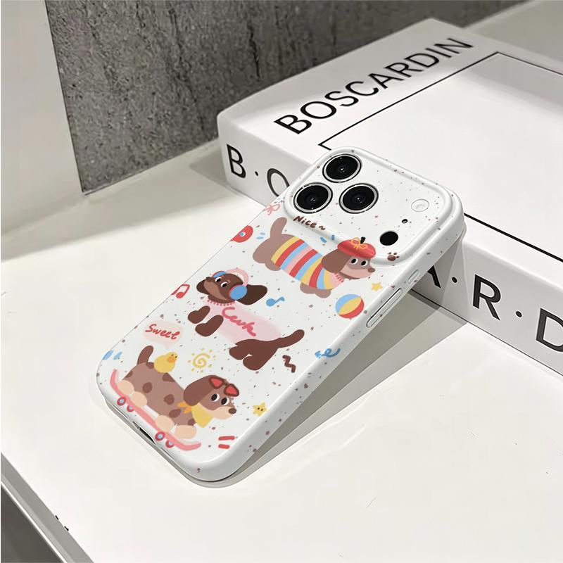 Playful Cartoon Dachshund Dog Stripe Sweater Skateboard Cute Pattern Art Film Aesthetic Protective Phone Case For iPhone 13 14 15 16 17 Pro Max Plus