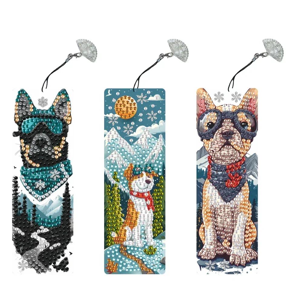 3Pcs Special Shape Flower Diamond Bookmark Art Projects Diamond Painting Bookmark Making Kit Diamond Art Bookmark with Pendant