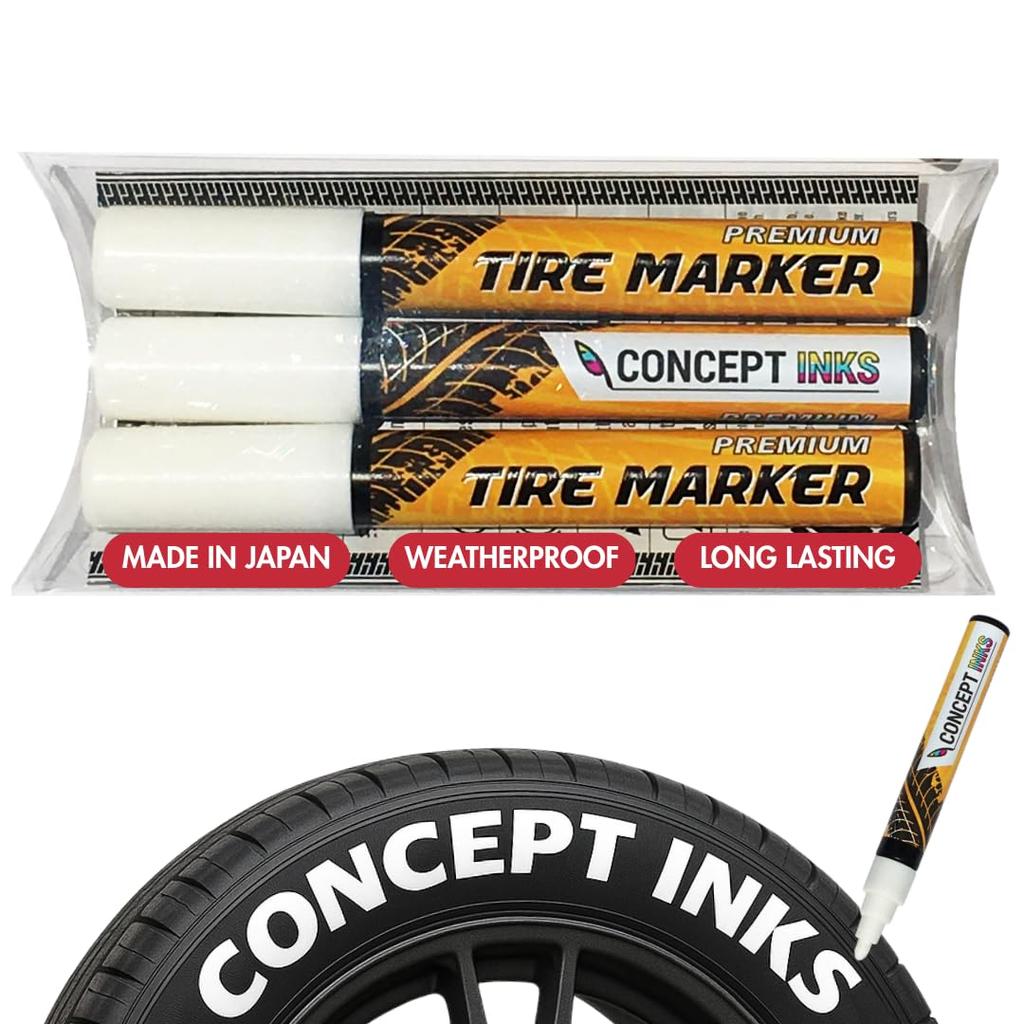 ConceptInks Premium Tire Marker Pens, White, Waterproof Markers for Car Tire Lettering, Pack of 3 - White)