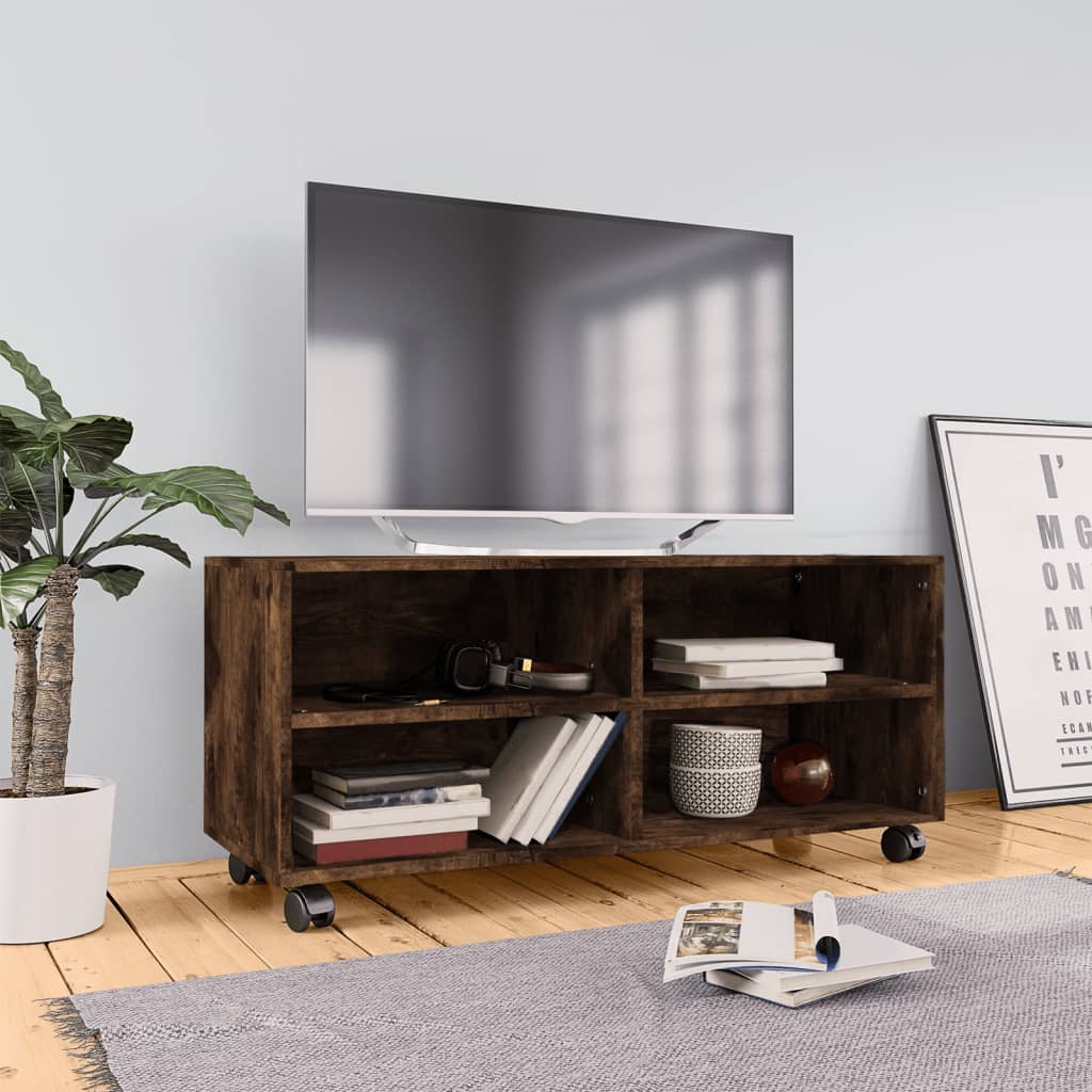 Vidaxl TV Cabinet, On Wheels, Smoked Oak, 90X35X35 Cm