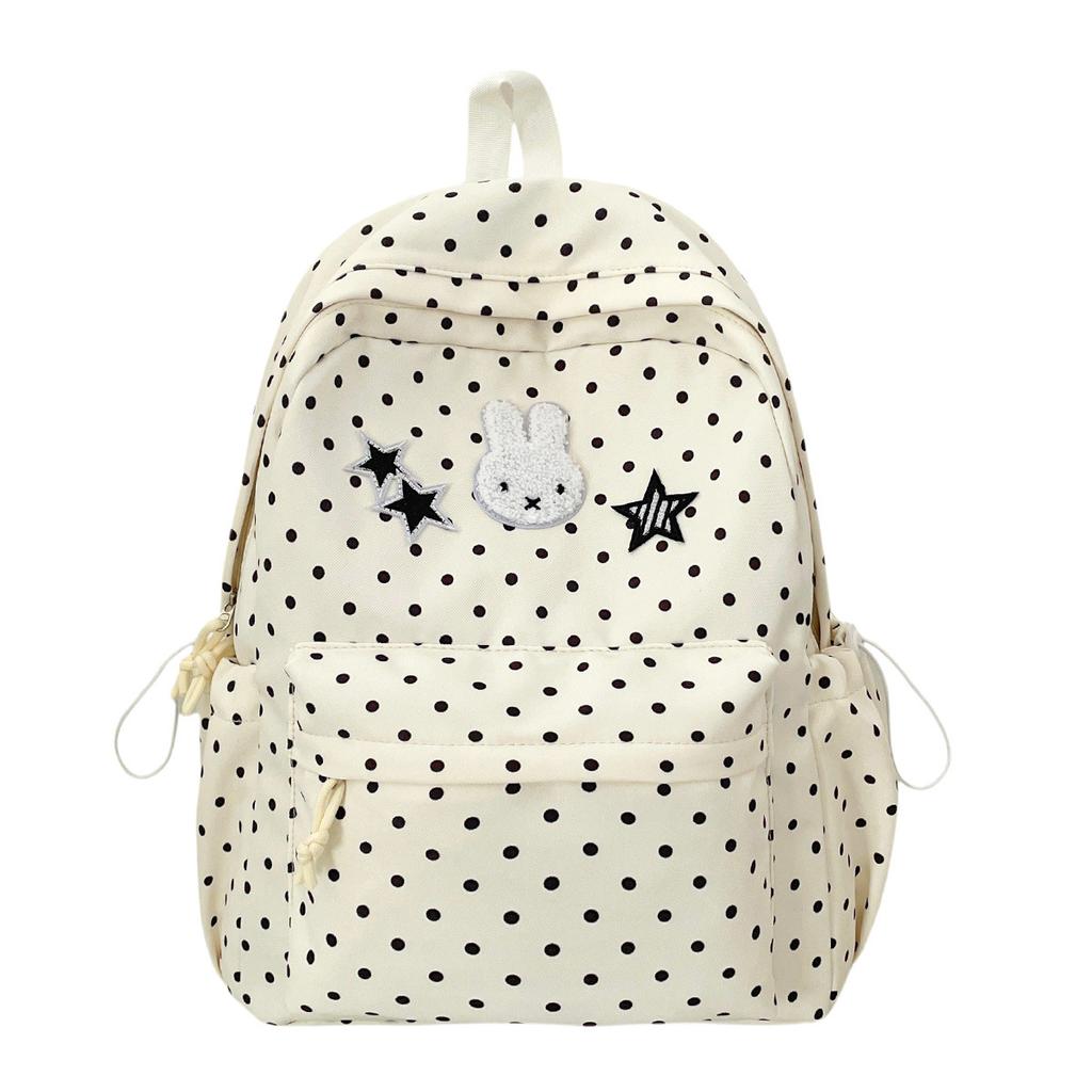 Schoolbag Japanese Cute Polka Dot Backpack Female Student Large Capacity Lightweight Casual Backpack Star Rabbit Cute Double Schoolbag