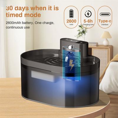 2.2L Kabelloser Automatischer Katzenbrunnen 2600 mAh Wiederaufladbarer Induktionsbrunnen Haushalt Tierwasserspender