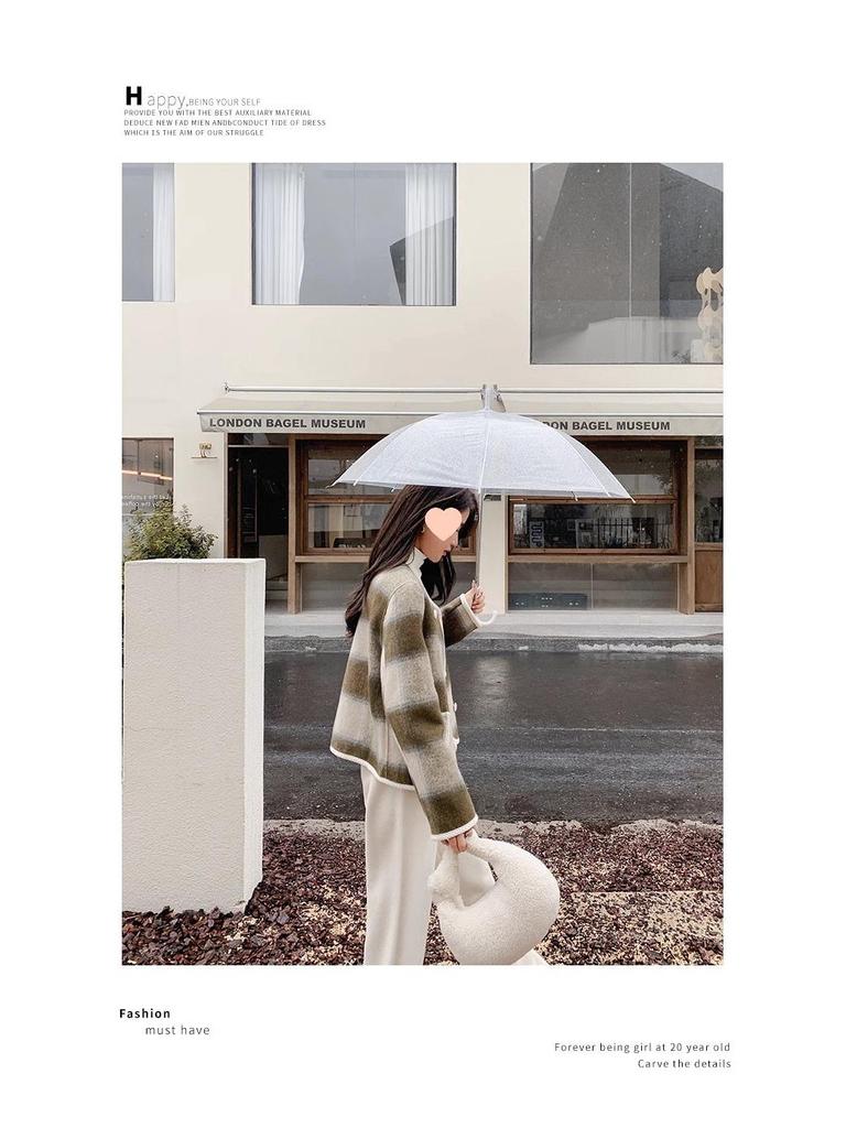 High-End Coco Style Plaid Wool Coat - Women's Short Double-Breasted Jacket, British Round Neck for Autumn & Winter 2025.