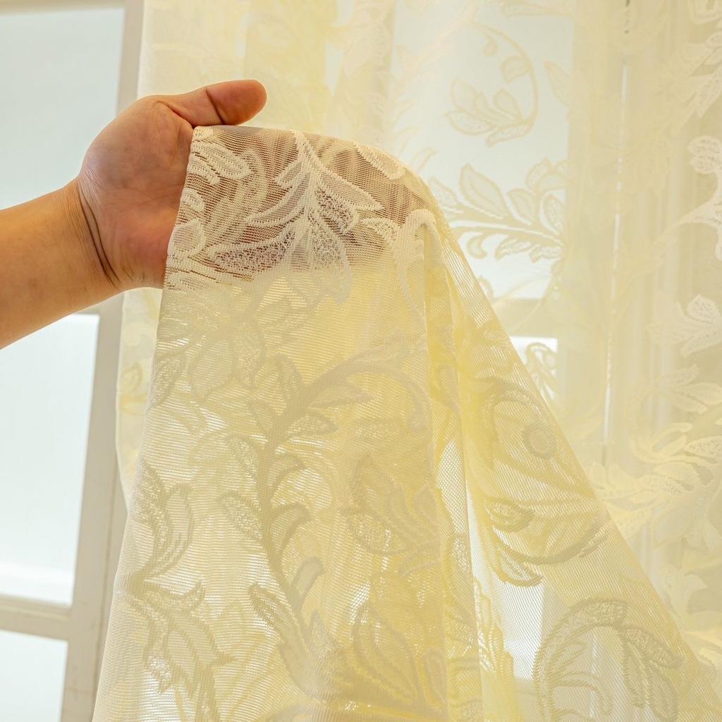 European Embroidered Sheer Curtains for Living Room Bedroom Balcony Bay Window Light Filtering Lace Window Screen