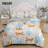 Cartoon Fox King Queen Duvet Cover Lovely Orange Animal Floral Bedding Set Kids Girls Flowers Plant 2/3pcs Polyester Quilt Cover Three Piece Set