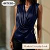 BITCED Women's Fashion Casual Solid Color Print Sleeveless V-Neck  Blouses & Shirts