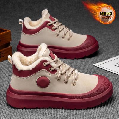 Mens Large Size Soft Sole Heightened Winter Warm Fur Snow Boots Padded Lined Ankle Boots Anti-slip Hiking Casual Sports Workwear Martin Boots