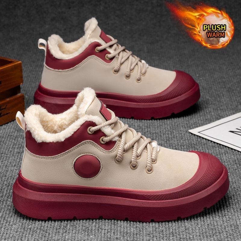 Mens Large Size Soft Sole Heightened Winter Warm Fur Snow Boots Padded Lined Ankle Boots Anti-slip Hiking Casual Sports Workwear Martin Boots