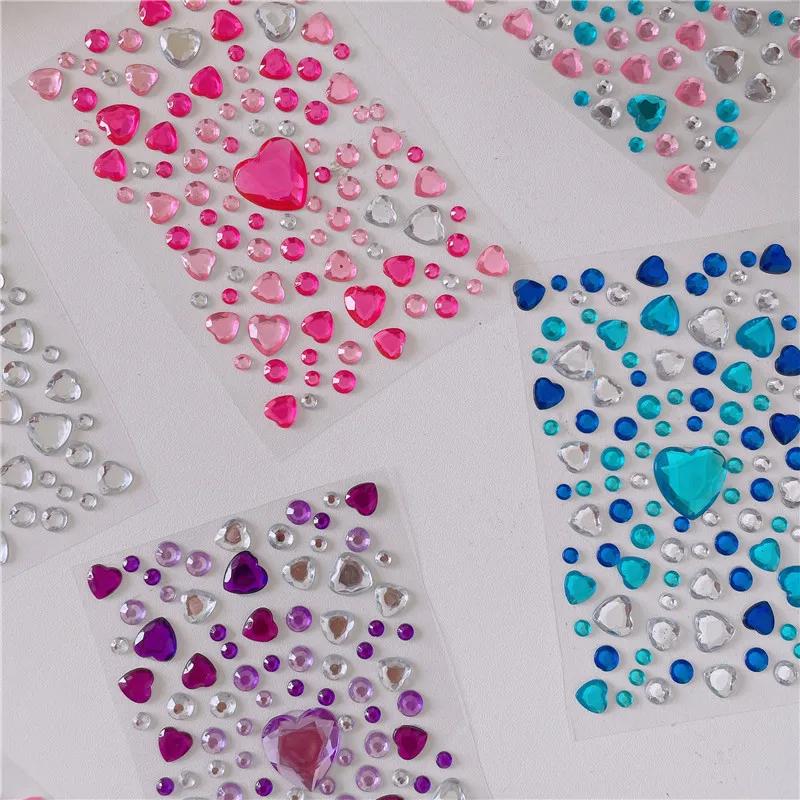 1 Sheet 3D Heart Shape Sticker Acrylic Crystal Children's Stickers Simulation Diamond Pearl Photo Album Decoration Stickers