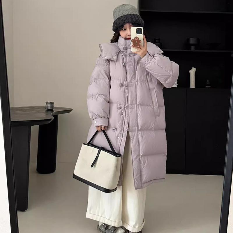 

Женский длинный пуховик из белого гусиного пуха 2025 Зимний Утепленный Милый На круглых пуговицах Выше колена Премиальная Куртка в студенческом стиле S