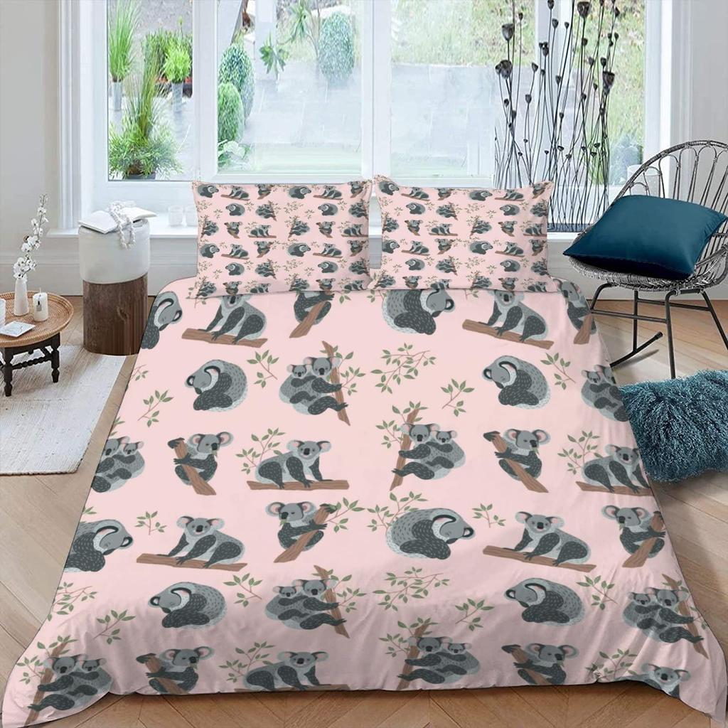 Cute Elephant Koala Duvet Cover Set Cartoon Animals Bedding Set Australia Tree Bear Quilt Cover Twin King for Kids Boys Girls