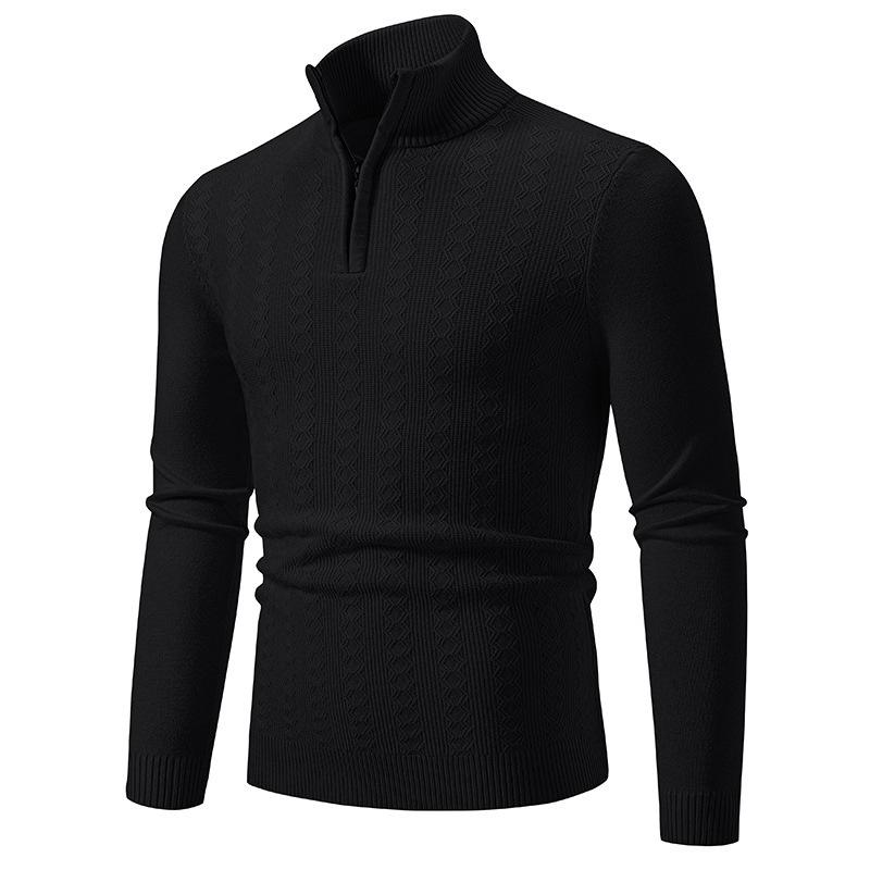 Men s Stand Collar Jacquard Knit Pullover - Autumn/Winter 2025, Plus Size Fashion Base Layer XL