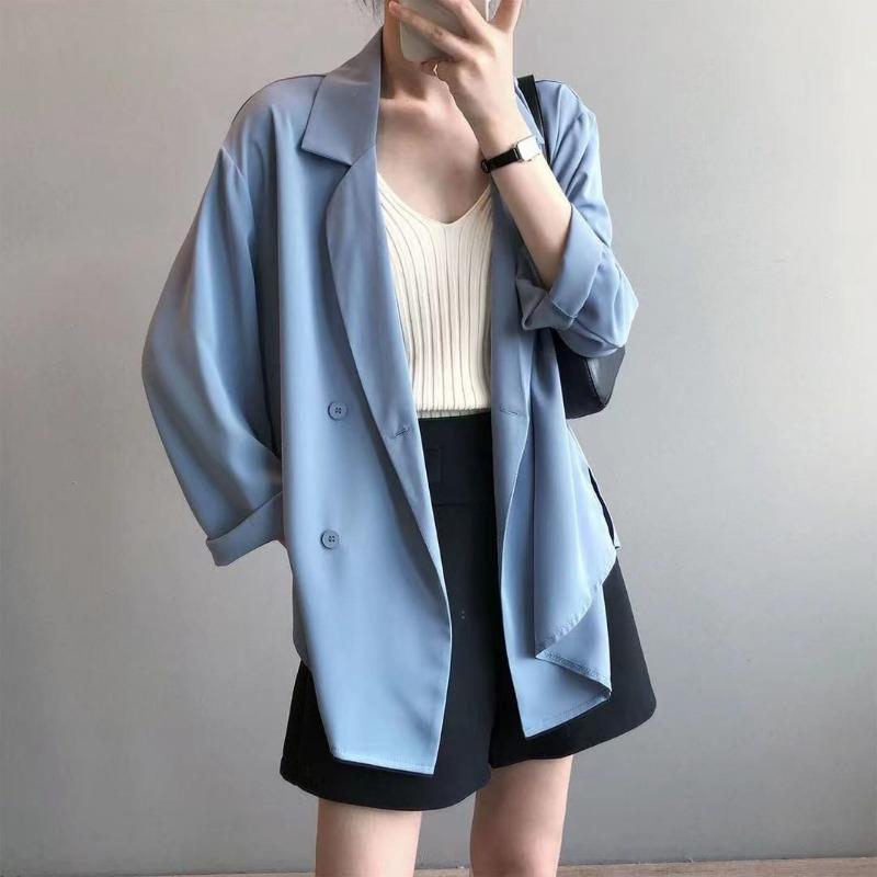 

Fashion Loose Long Sleeve Women Suit Collar Shirt Spring and Summer Thin Casual Office Sunscreen Blouses Female Elegant Solid Color Jacket Clothing XL синій