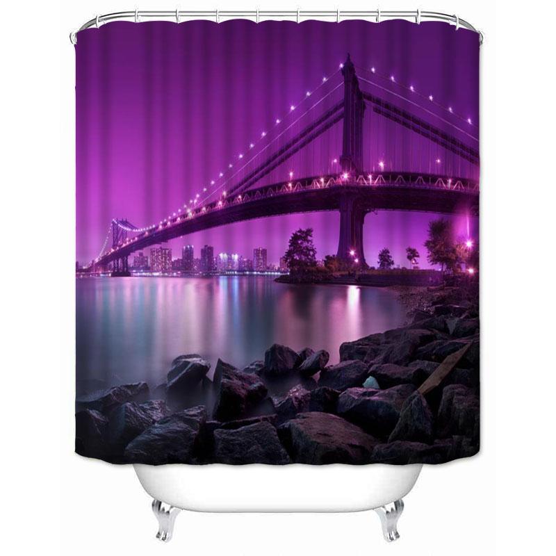 

New York City Skyline Building Night View Shower Curtain Modern Bathroom Curtain Polyester Fabric Bath Curtain With Hooks W90xH180cm(35x70 in)