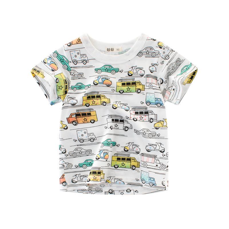 Korean Style Boys Summer 2024 T-Shirt - Little Cars Cartoon Short Sleeve Sweatshirt Size 120