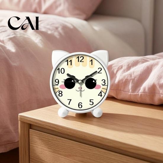Battery Operated Desk Clock Cartoon Animal Alarm for Students, Non-Ticking Quiet Movement Kids Room Clock, Home Bedroom Small Decorative