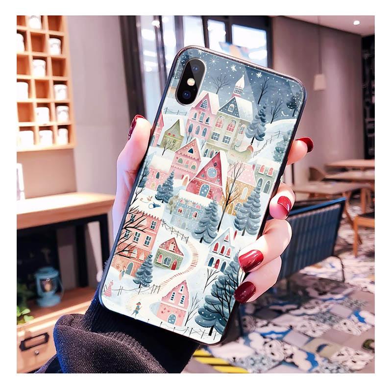 

Glass phone case For iPhone 17 Pro Max Air 17 16 15 14 13 Pro Max 15 16 Pro 15Plus Winter Christmas snowflake Case iphone 13