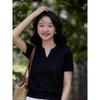 Basic House Women's Black Lapel Tencel Knit Top