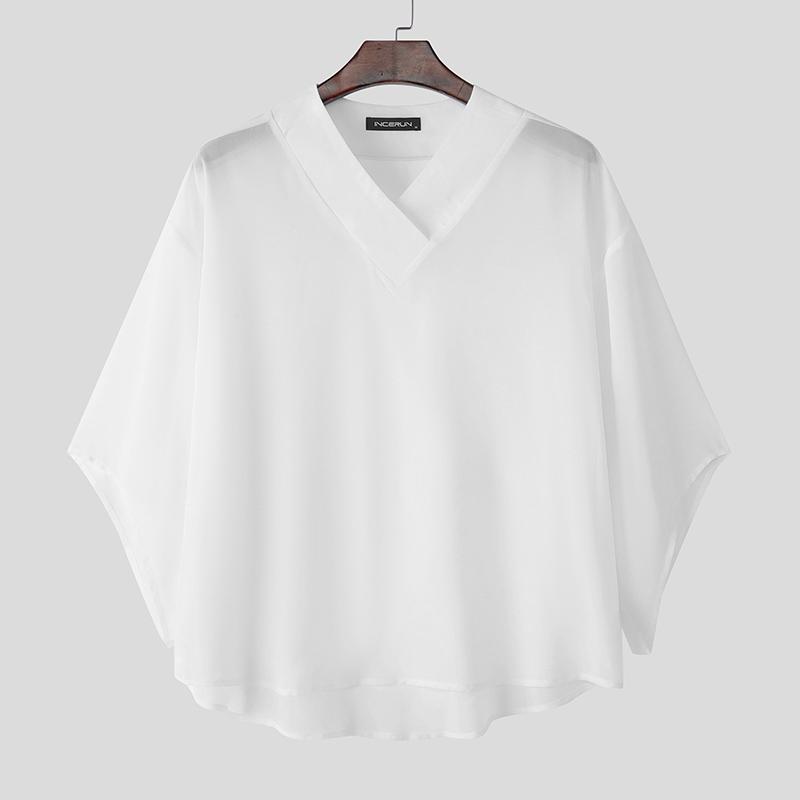 

INCERUN Летние мужские футболки с рукавами «летучая мышь» из полупрозрачного шифона, повседневные, оверсайз 5XL чёрный