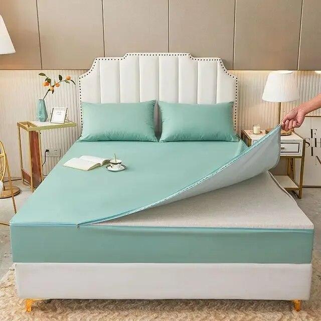 Wasserdichter Matratzenbezug mit Reißverschluss, sechs Seiten, All-Inclusive-Matratzenschoner, Queen-Steppbettlaken