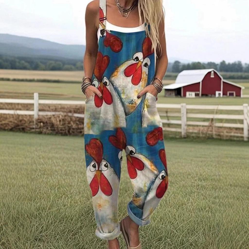 VIONA Damen Ärmelloser Jumpsuit Sommer Boho Floral Weites Bein Lange Hose Strampler Damen Träger Große Größen Freizeit Locker Latzhose