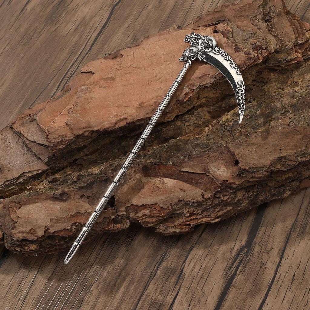 Gothic Skull Grim Reaper Scythe Hairpin Fork in Viking Norse Style