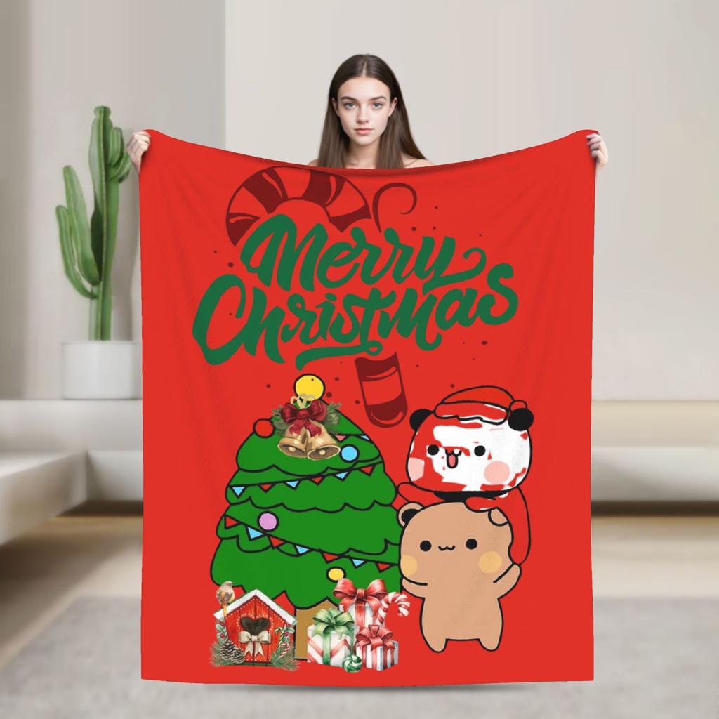 Bubu and Dudu Merry Christmas Tree Cute Santa Blanket Warm Soft Throw Blanket Winter Couch Chair Sofa Bed Funny Bedspread