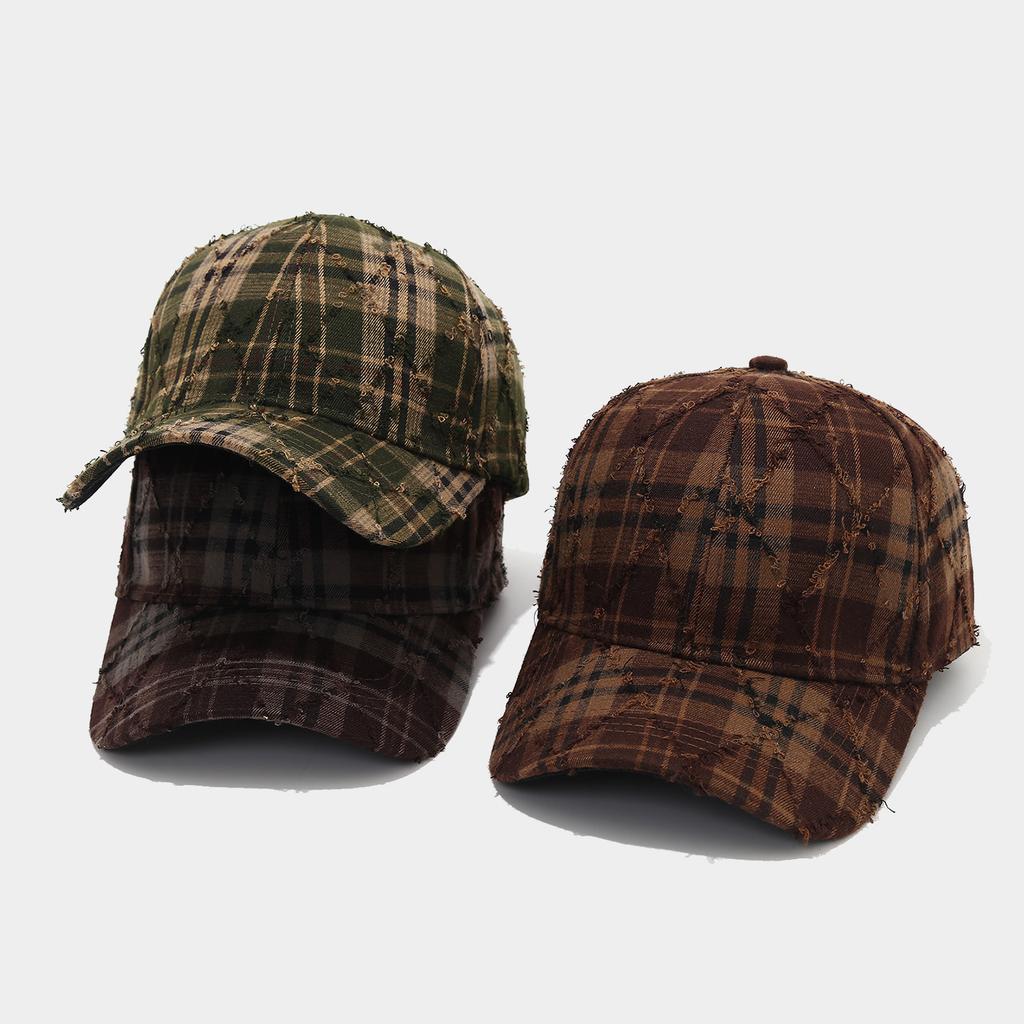 Retro Personality Fashion Broken Edge Ripped Plaid Baseball Cap Men's and Women's Street Casual Versatile Trend Shade Cap