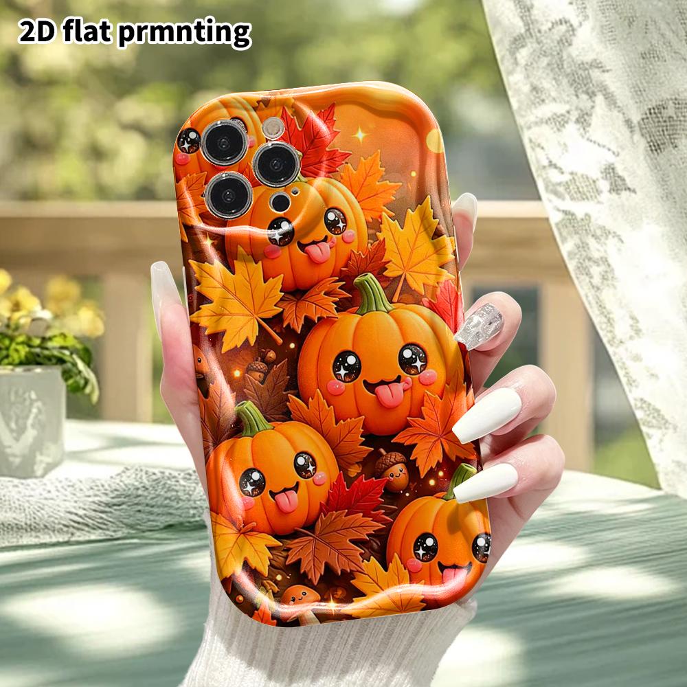 Phone Case: 2D Flat, Suitable for iPhone 18 17 16 15 14 13 12 Pro Protective Case, Phone Decoration, Cute Pumpkin Pile, Halloween and Christmas Gift