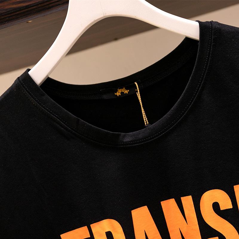 Korean-Style Letter Print T-Shirt New Plus-Size Slimming Cotton Top Casual Versatile Apparel