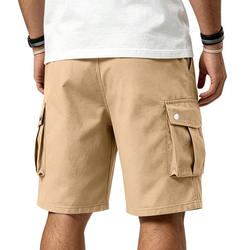 Men's Multi Pocket Cargo Shorts Elastic Waist Drawstring Loose Fit Casual Outdoor Work Shorts with Side Flap Pockets