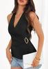 2026 Summer Solid Color Sleeveless V-neck Sexy Cross Halter Backless Women's Top