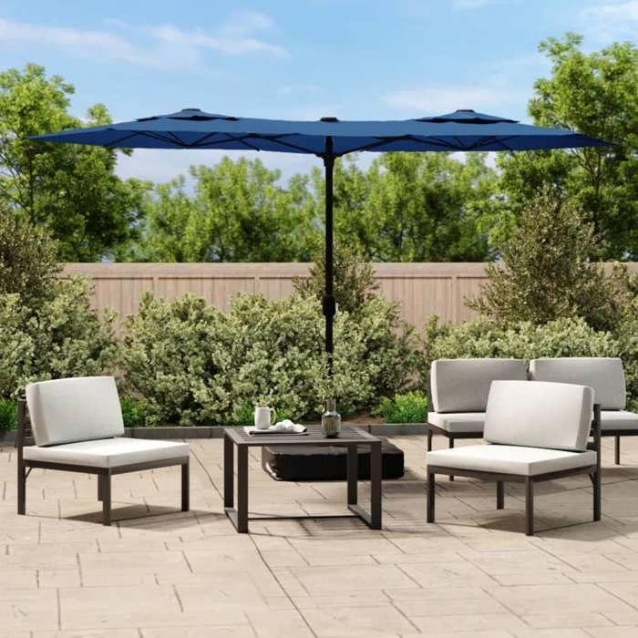 VidaXL Parasol de Jardin à Double Tête avec LED, Pare-soleil de Patio, Abri de Soleil, Parasol de Plage Terrasse Extérieur, 362976