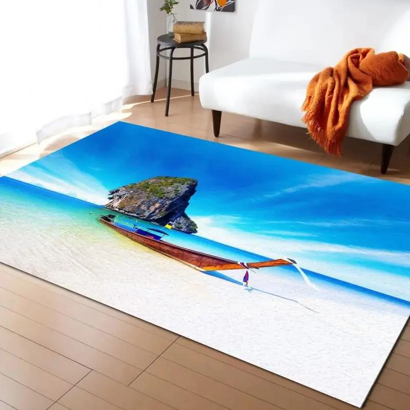 Alfombra Estampada de Olas Marinas para Decoración de Sala de Estar en Casa Felpudo Antideslizante para Dormitorio Mesita de Noche Alfombras para Área de Mesa de Café Felpudo para Baño