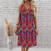 Plus Size V Neck Sleeveless Dress Soft Watercolor Peach Blossom Print For Leisure Courtyard Time