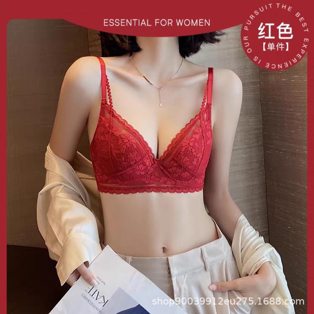 Japanese lace thin light and breathable French bra set, big breasts show small and sexy, gather soft steel ring underwear women