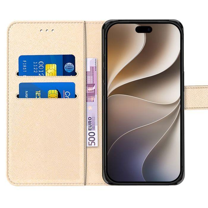 Coque pour iPhone 18 Pro Max, Protection Antichoc Anti-Rayures Cuir Synthétique Doré