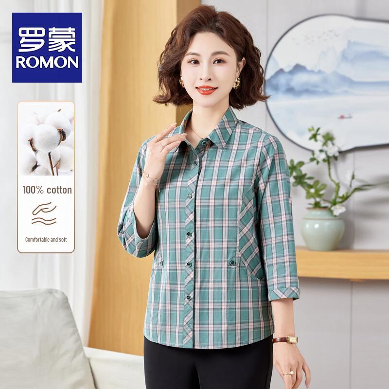 Romon Women s Plaid Cotton Short Sleeve Shirt XL
