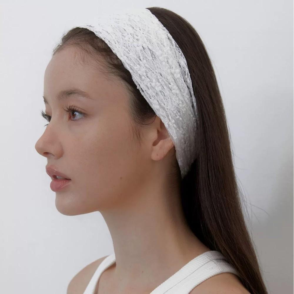 Girls Lace Elastic Wide Headband Summer Thin Hollow Head Scarf Embroidered Headwrap Head Covering For Party Hair Accessory