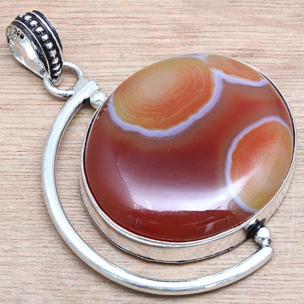 Gema Jaspe Turtella Pingente de Joalheria Prata Unissex Feminino Feito à Mão 1.75