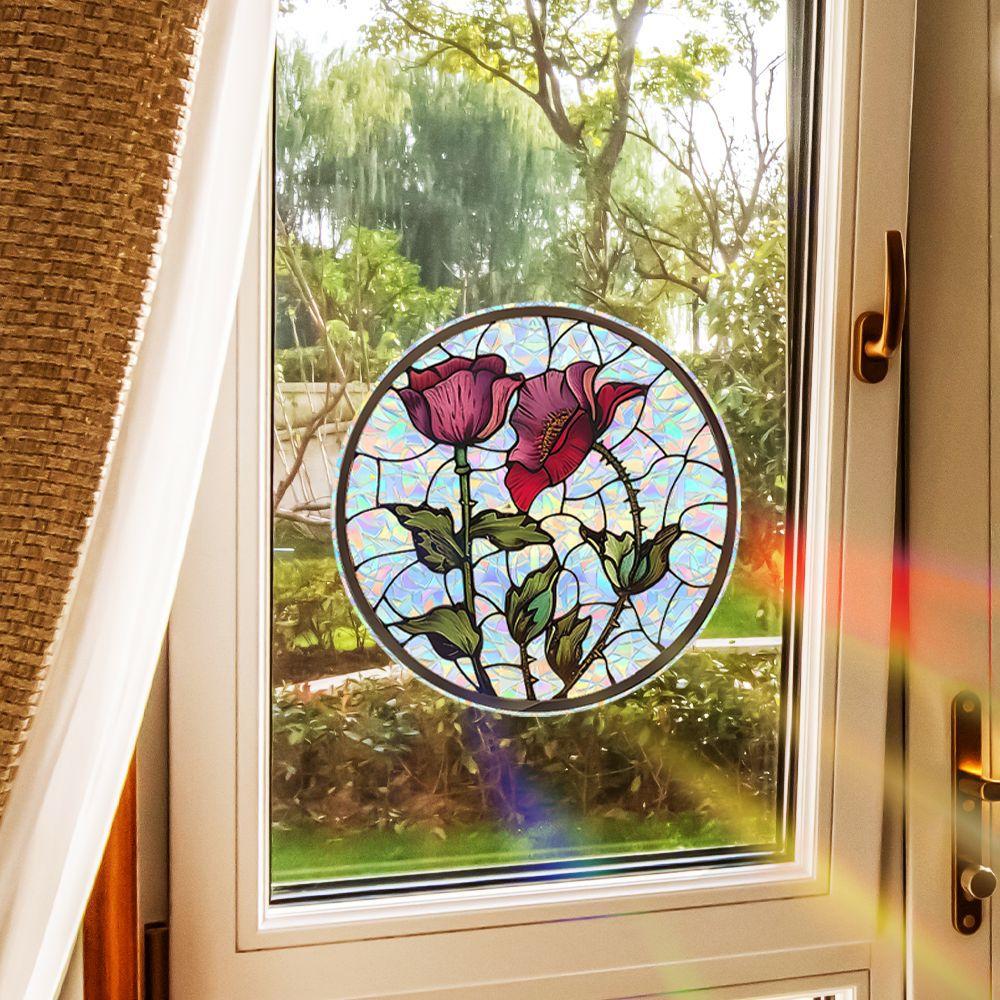 Red Rose-painted Glass Doors and Windows for Home Background Beautification and Decoration Window Stickers